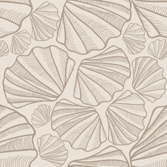 Shell seamless pattern. Sea shells vector background