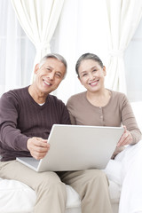 Senior couple using laptop