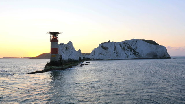 Aerial Needles UK Lighthouse Helipad sea sunrise Platform