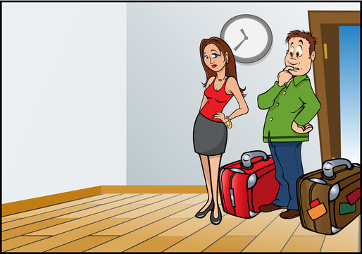 cartoon vector illustration of a husband and wife traveler