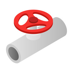 Pipe with a red valve isometric 3d icon
