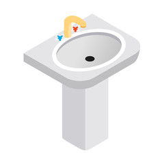 Pedestal sink with faucet isometric 3d icon