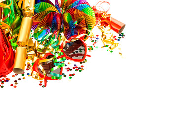 Serpentine, garlands, confetti. Carnival party decoration