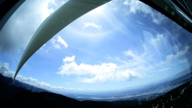 Mechanical blade motion interior wind turbine scenic mountain view Canada