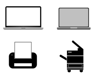 Ordinateur et imprimante en 4 icônes