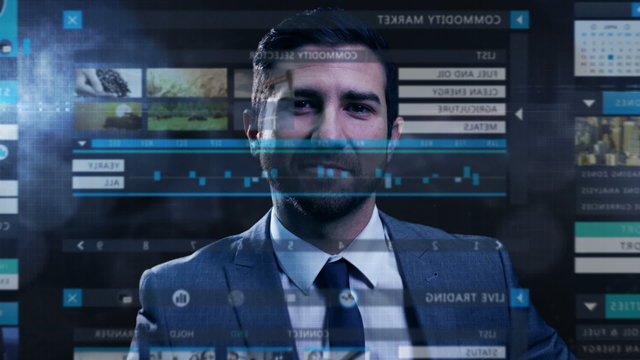 business stock motion graphics touchscreen exchange Caucasian technology data
