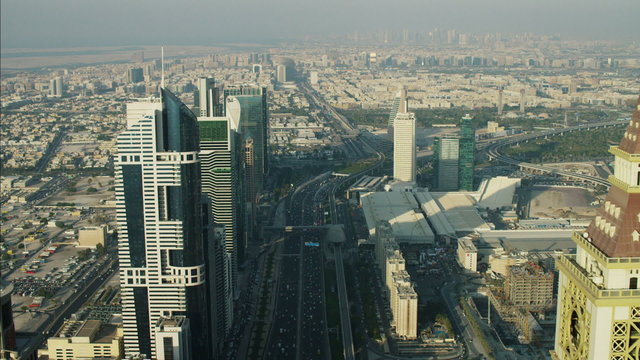 Aerial Dubai City Metro Rail desert Landscape Persian Gulf UAE