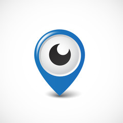 Eye pin button. Vector art.