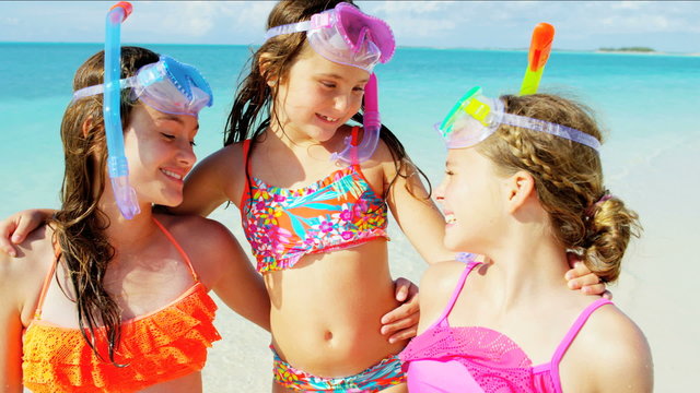 portrait tourism lifestyle Caucasian girls children travel snorkeling vacation 
