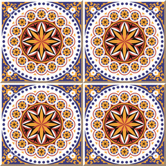 Vintage seamless wall tiles of round dot flower, Moroccan, Portuguese.
