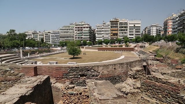 Roman Forum of Thessaloniki - ancient Roman-era forum of the city, Agora, located at the upper side of Aristotelous Square. Video with stereo sound