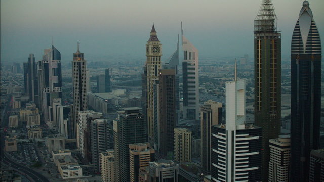 Aerial Dubai Emirates Towers Sheikh Zayed Road Skyscrapers UAE 