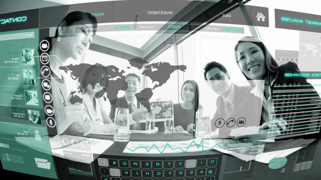 business conference communication motion graphics Asian technology touchscreen
