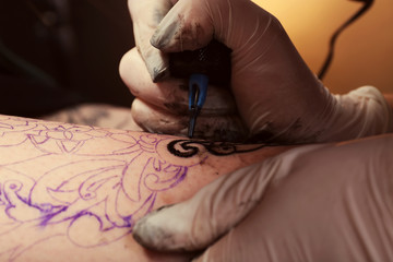 Process of making tattoo close-up