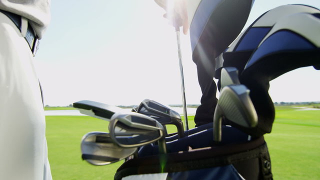 Male Caucasian Professional Golfer Sport Game Lifestyle Golf Bag Clubs