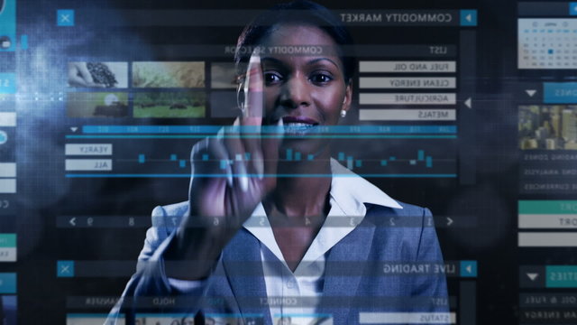 business stock motion graphics touchscreen trade global businesswoman technology 