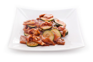 Asian cuisine zucchini with mushrooms