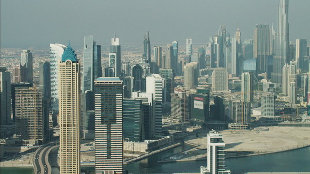 Aerial City Dubai Burj Khalifa Skyscraper Persian Gulf UAE 