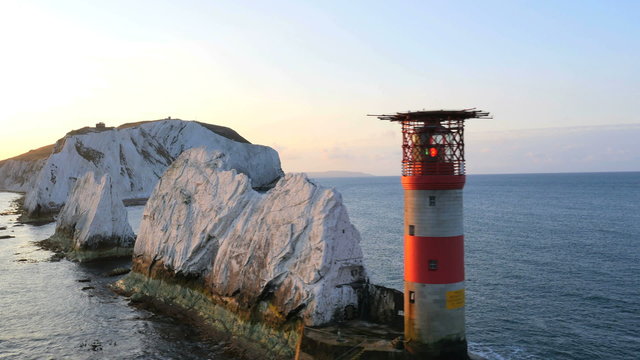 Aerial Isle of Wight Needles UK Drone Lighthouse Helipad 