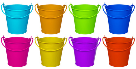 Empty buckets - colorful - obrazy, fototapety, plakaty