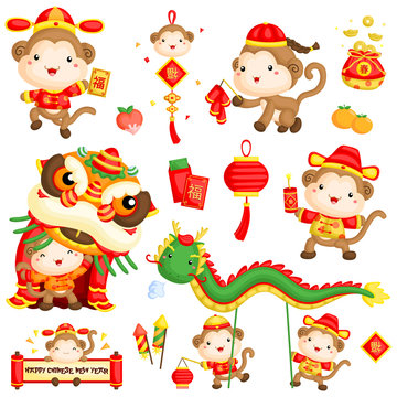 Monkey Year Chinese New Year Vector Set