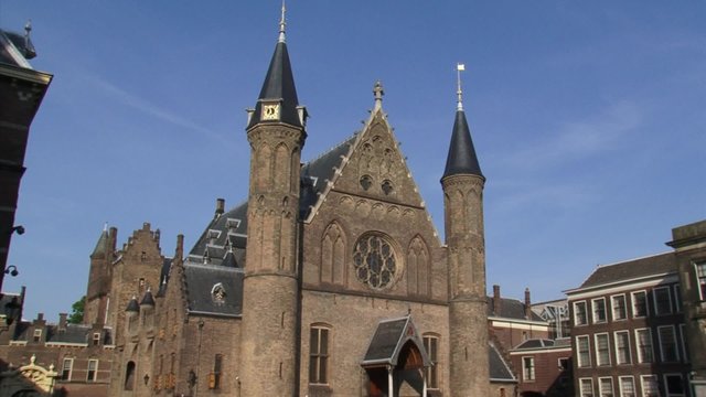 Entrance Ridderzaal (Knights Hall) main building at the Binnenhof, Centre of Dutch politics. THE HAGUE, THE NETHERLANDS - 4 JUNE 2013
