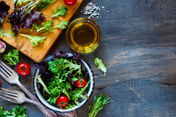Healthy salad on cutting board