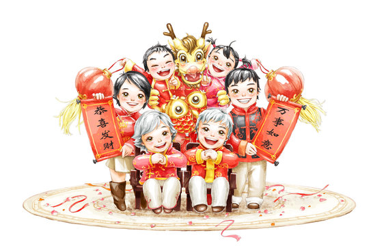 Family portrait of a family celebrating Chinese New Year