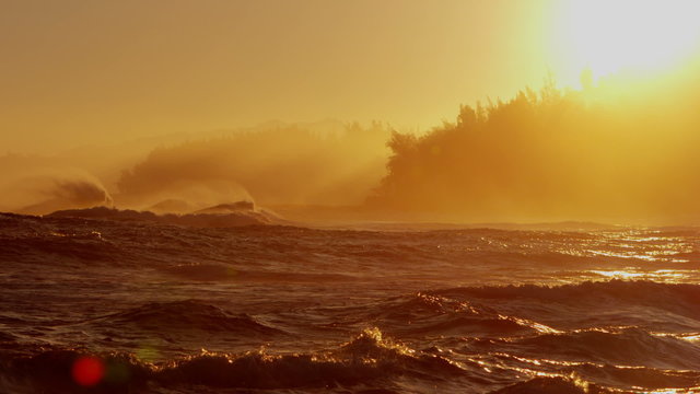 Hawaii sunrise Pacific Island ocean coast surf wave 