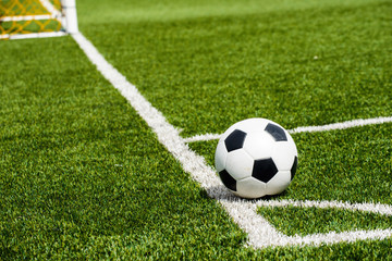 Fototapeta na wymiar Soccer football field stadium grass line ball