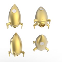 3d rendered golden space shuttle on white background