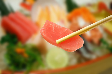 japanese sashimi tuna with sashimi set background