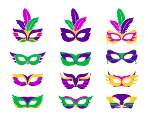 Mardi gras mask, vector mardi gras masks isolated on white - obrazy, fototapety, plakaty