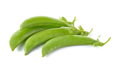 fresh green sweet pea with stem on white background