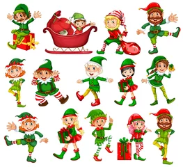 Peel and stick wall murals Kids Christmas elf in different positions