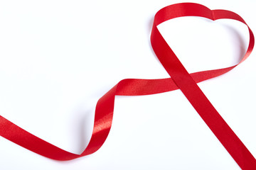 Red heart ribbon, on white background