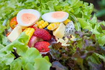 fruit salad on vegetables