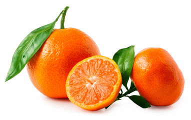 Two ripe tangerines isolated on white background