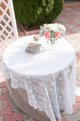 Two wedding rings on the pillow with love