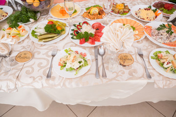 Table served with tasty meals