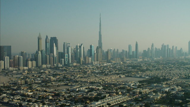 Aerial Skyline view Dubai Skyscrapers Burj Khalifa UAE