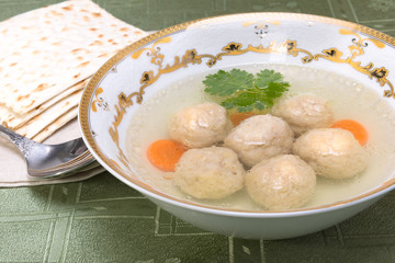 Chicken soup with Kneidlach (Matzah bolls)