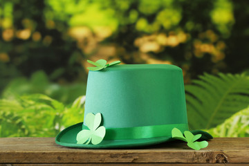 traditional symbols for Patrick's Day - green hat, clover