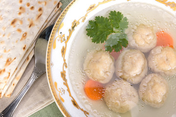 Chicken soup with Kneidlach (Matzah bolls)