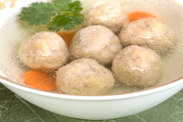 Chicken soup with Kneidlach (Matzah bolls)