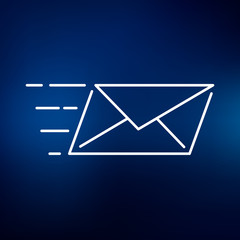 Speed mail icon. Email send sign. Mail courier symbol. Thin line icon on blue background. Vector illustration.