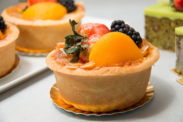 Fresh dessert fruit tart  assorted tropical fruits