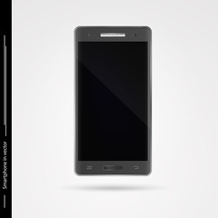 Modern dark grey smartphone with touch screen on white backgroun