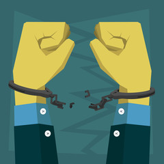 Hand break the chains that he wore handcuffs