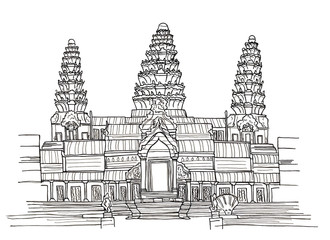 Sketch hand drawn of Cambodia Angkor Angkor Wat(Angkorvoat) isolated on white
